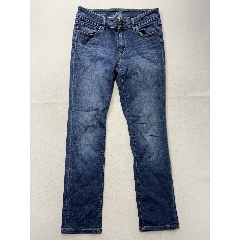 LOFT Curvy Straight Jeans Womens 28 Blue Medium Wash Mid Rise Stretch 30x28.5